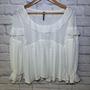 Anthropologie Ruffle Mesh Women’s Long Sleeve Blouse Swiss Dot Sheer Size Small